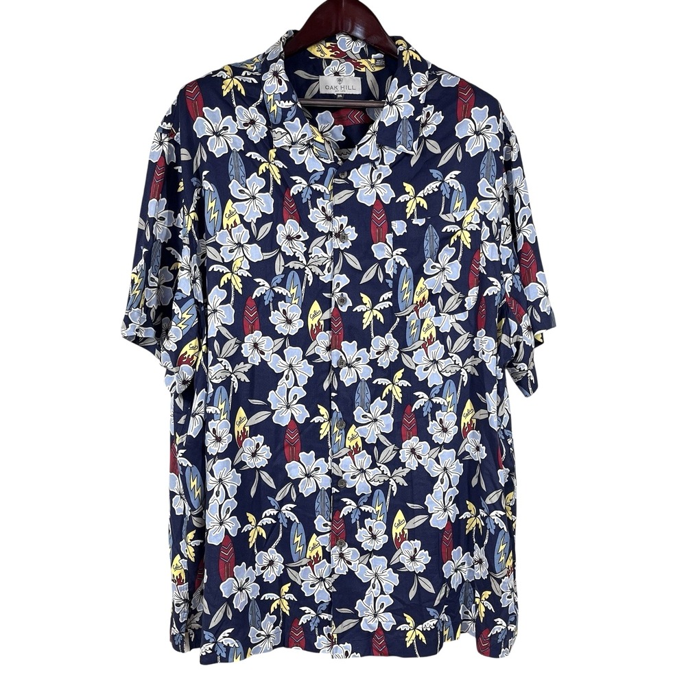 Oakhill Tropical Loop Collar Camp Shirt Mens XXL Rayon Floral Surfboards Resort